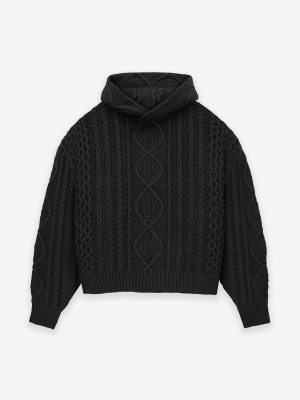 Fear Of God Cable Knit Hoodie Jet Black | FOG-SN593535