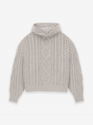 Fear Of God Cable Knit Hoodie Silver Cloud | FOG-SN593536