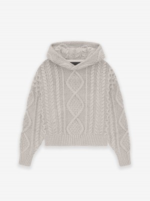 Fear Of God Cable Knit Hoodie Silver Cloud | FOG-SN593796