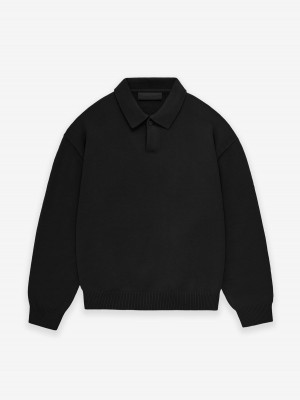 Fear Of God Essentials Knit Polo Jet Black | FOG-SN593562