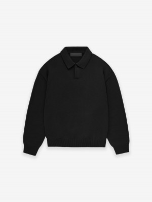 Fear Of God Essentials Knit Polo Jet Black | FOG-SN593812