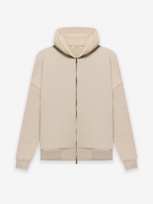 Fear Of God Fleece Zip Hoodie Dusty Beige | FOG-SN593343