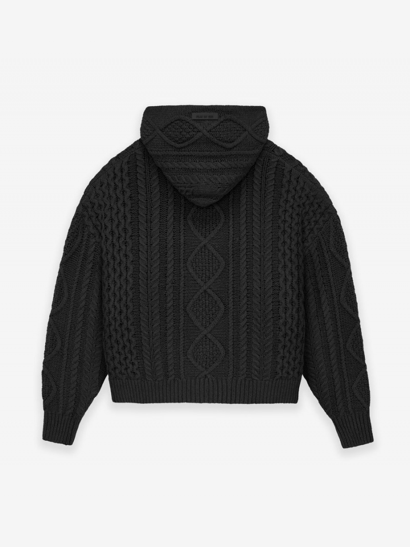 Fear Of God Cable Knit Hoodie Jet Black | FOG-SN593535