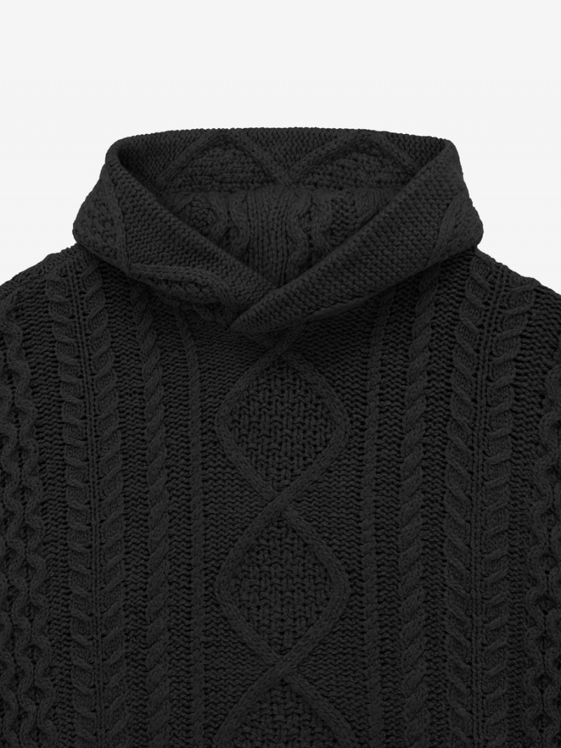 Fear Of God Cable Knit Hoodie Jet Black | FOG-SN593535