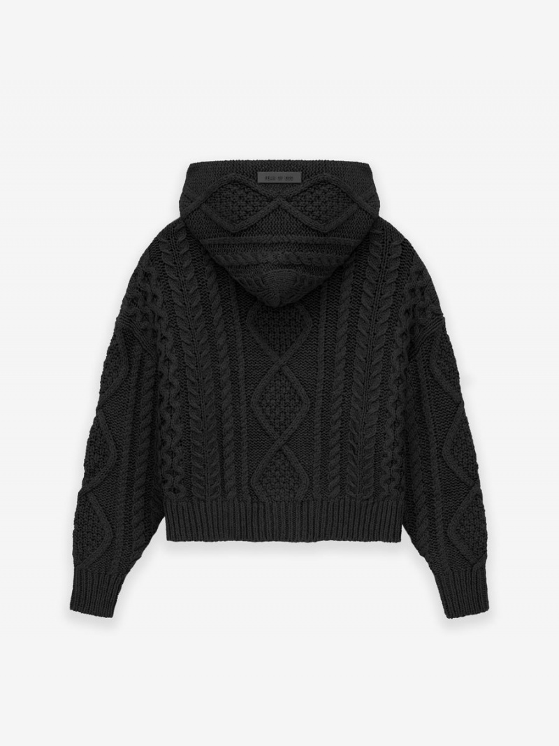 Fear Of God Cable Knit Hoodie Jet Black | FOG-SN593794