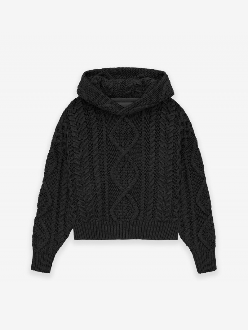 Fear Of God Cable Knit Hoodie Jet Black | FOG-SN593794