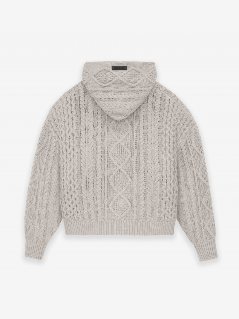 Fear Of God Cable Knit Hoodie Silver Cloud | FOG-SN593536