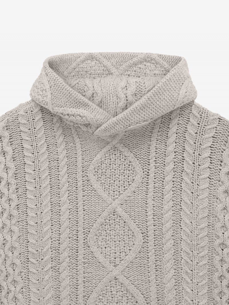 Fear Of God Cable Knit Hoodie Silver Cloud | FOG-SN593536