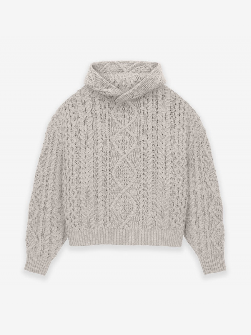 Fear Of God Cable Knit Hoodie Silver Cloud | FOG-SN593536