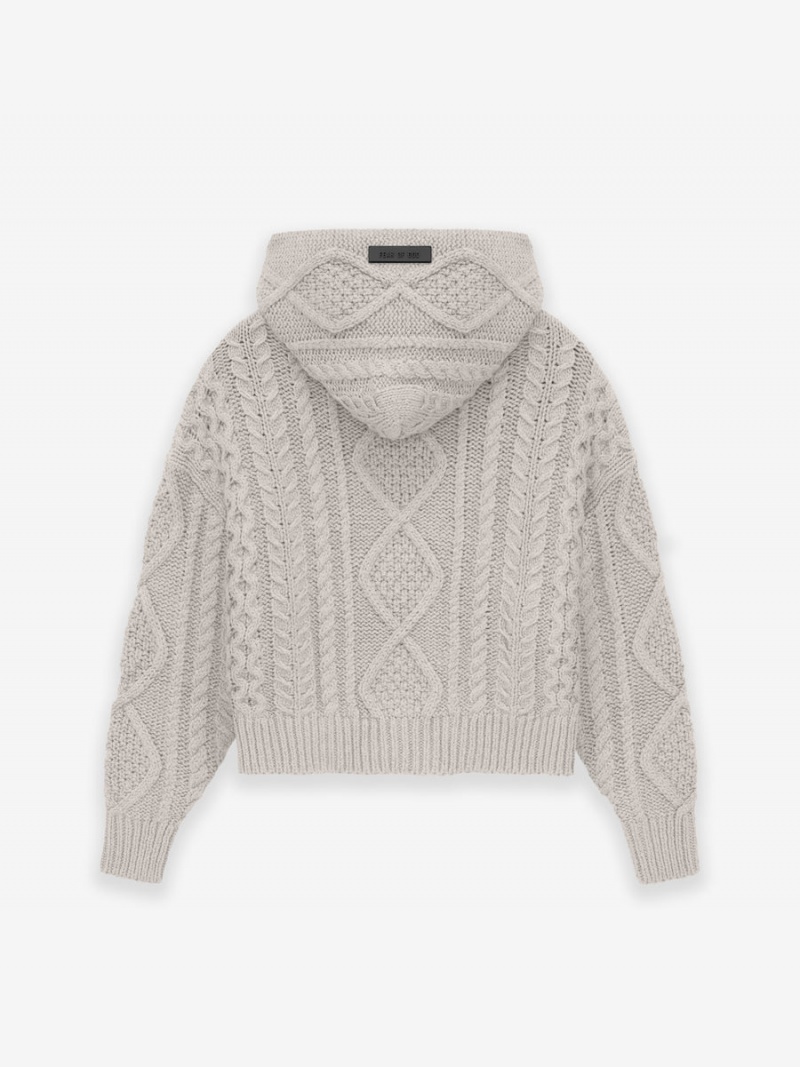 Fear Of God Cable Knit Hoodie Silver Cloud | FOG-SN593796