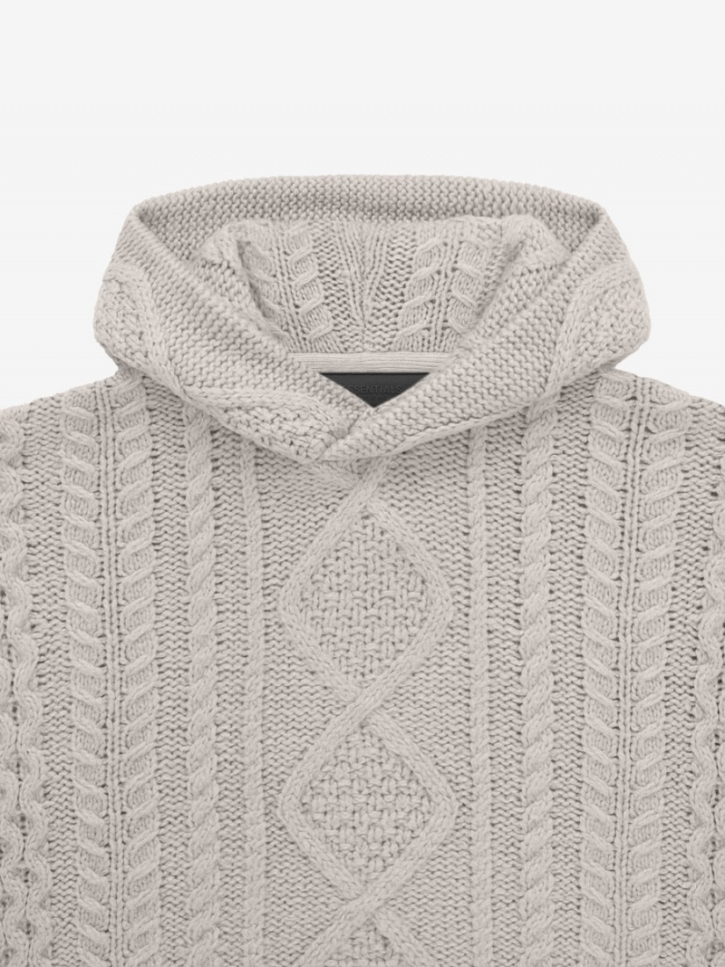 Fear Of God Cable Knit Hoodie Silver Cloud | FOG-SN593796