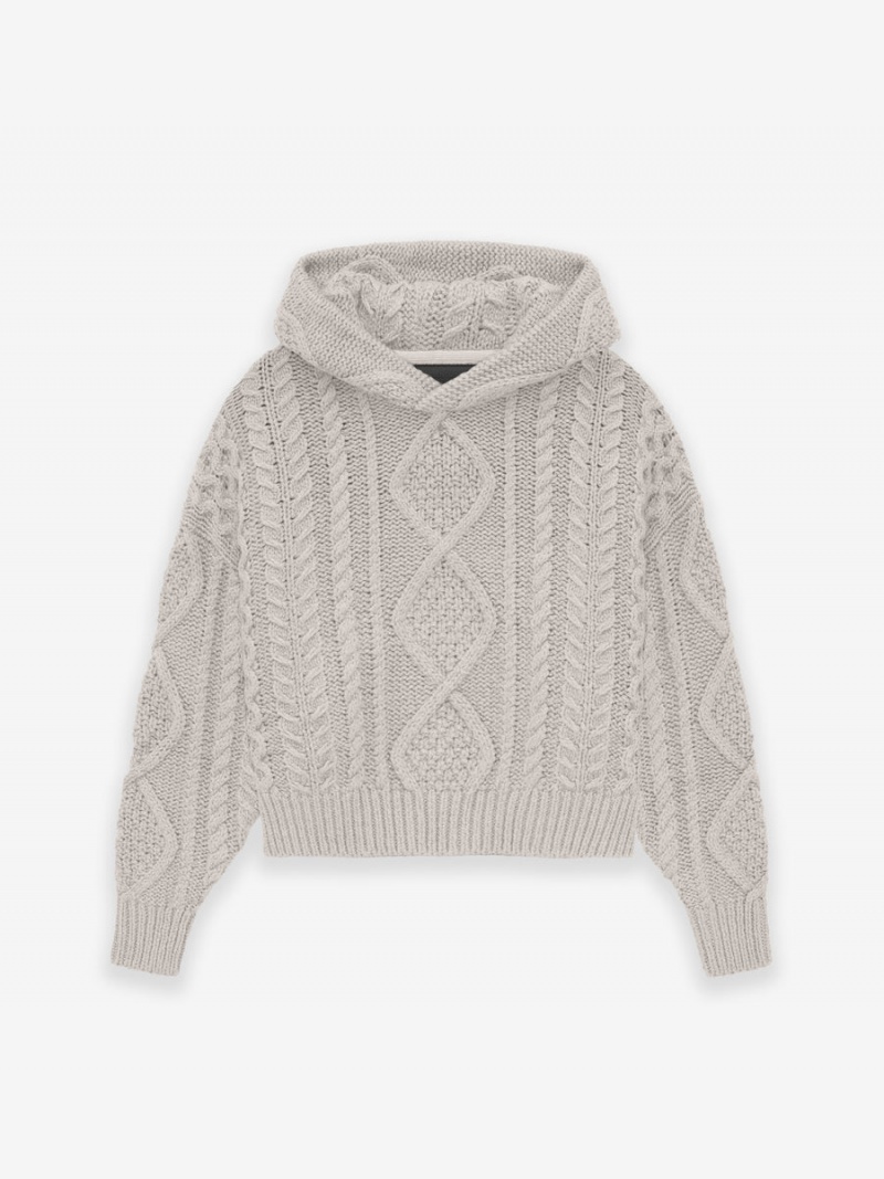 Fear Of God Cable Knit Hoodie Silver Cloud | FOG-SN593796