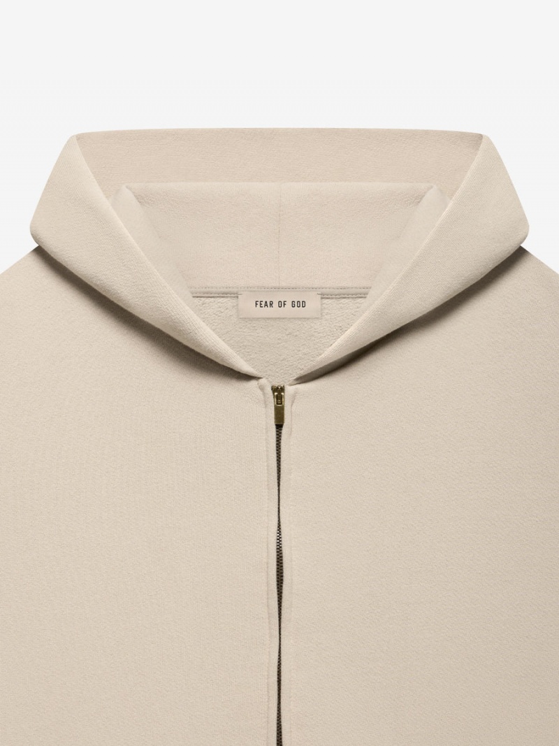 Fear Of God Fleece Zip Hoodie Dusty Beige | FOG-SN593343