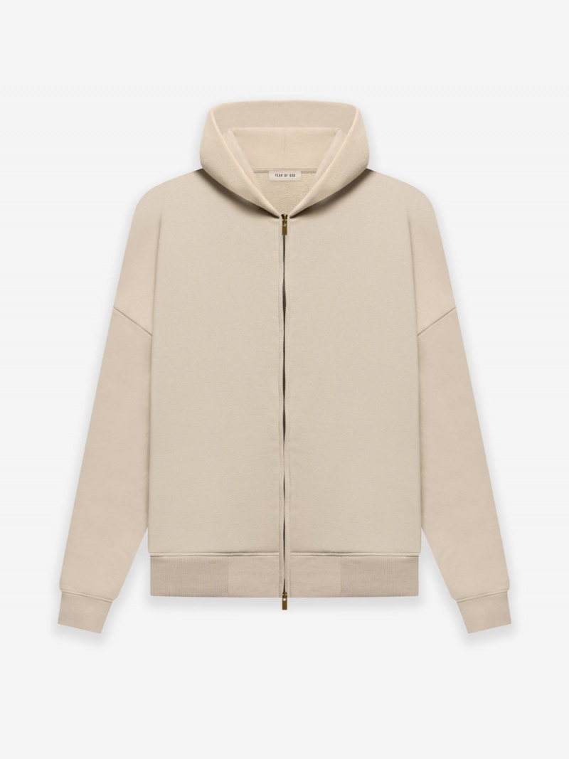 Fear Of God Fleece Zip Hoodie Dusty Beige | FOG-SN593343