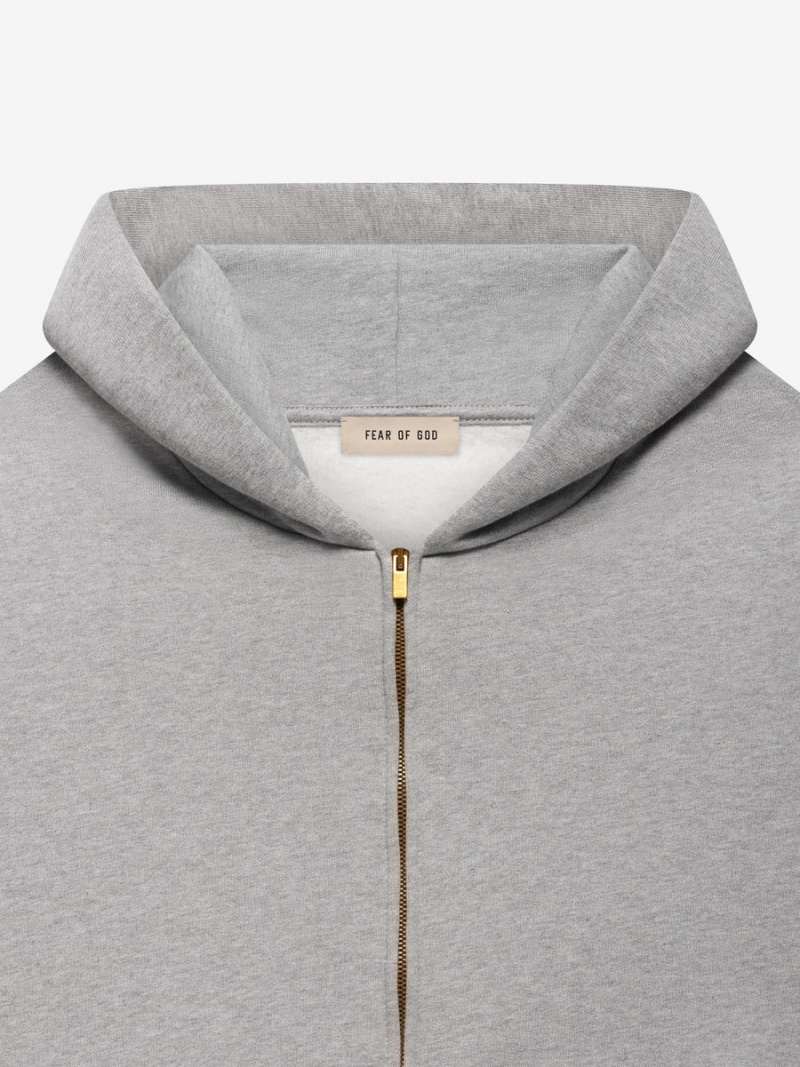 Fear Of God Fleece Zip Hoodie Warm Heather Grey | FOG-SN593288