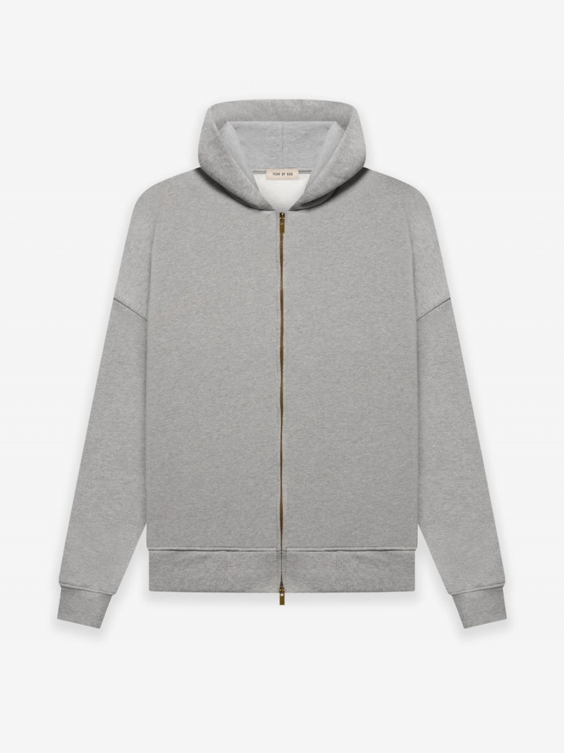 Fear Of God Fleece Zip Hoodie Warm Heather Grey | FOG-SN593288