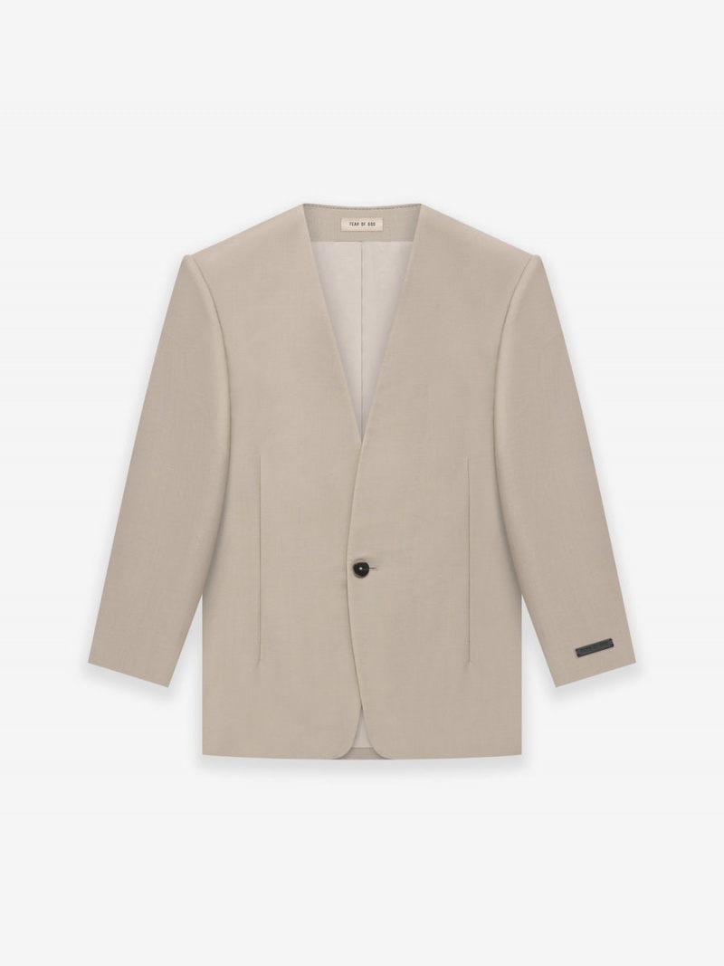 Fear Of God Wool Mohair Lapelless Jacket Dusty Beige | FOG-SN593373